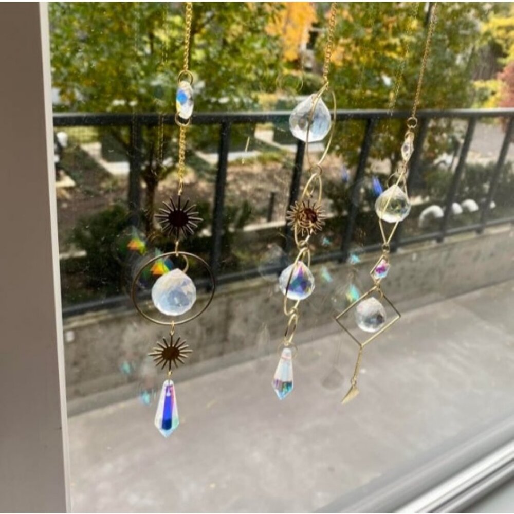 6Pieces Crystals Hanging Sun Catchers with Chain Pendant Ornament